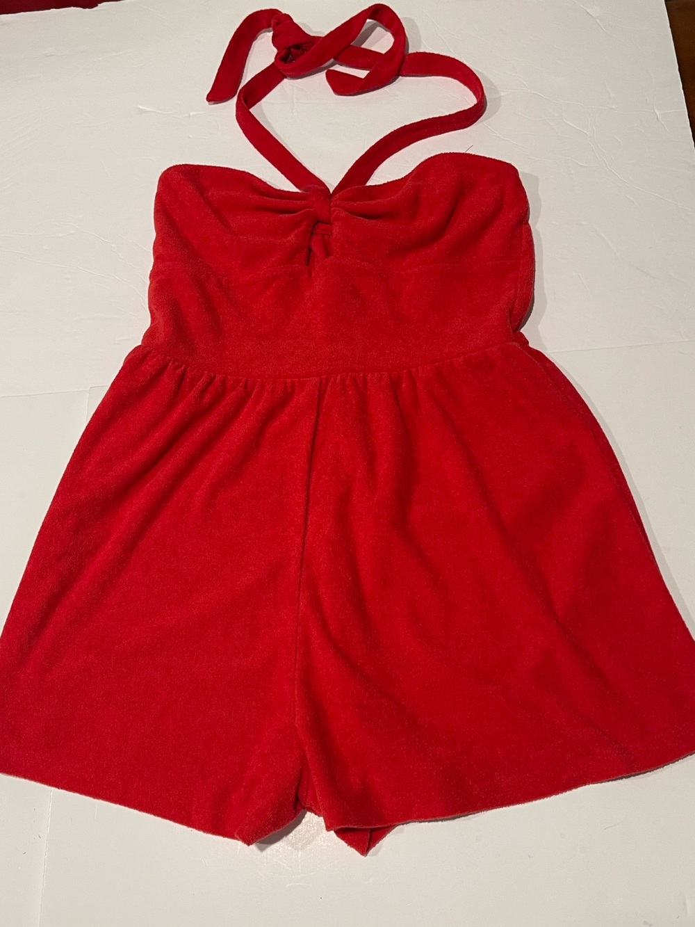 wild fable small Red Halter tank Romper terry cloth peekaboo neck coverup